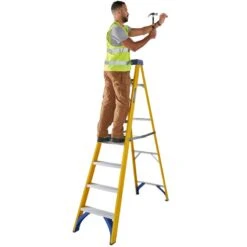 Werner 8 Tread Trade Fibreglass Step Ladder - BS 2037 EN131 Professional -Insulation Materials Shop 7160818 ai hammerhighvismale