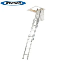 Werner BS EN 14975 3 Section Aluminium Loft Ladder With Handrail