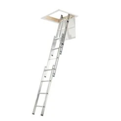 Werner BS EN 14975 3 Section Aluminium Loft Ladder With Handrail -Insulation Materials Shop werner 3 section loft ladder with handrail bs en 14975 78847