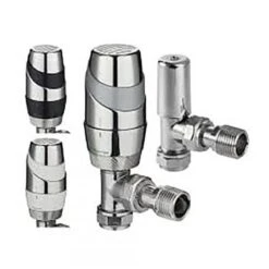 Pegler Yorkshire Decorative Angled Thermostatic Radiator Valve And Lockshield Pack